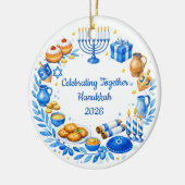 Aangepaste tekst Gelukkig Hanukka Krans  Keramisch Ornament (Links)