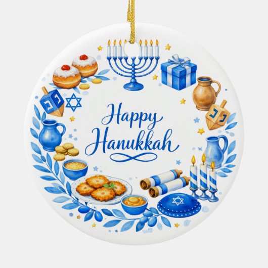 Aangepaste tekst Gelukkig Hanukka Krans  Keramisch Ornament (Achterkant)