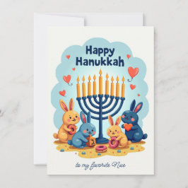🕎Aangepaste tekst Gelukkig Hanukkah Konijn Menor Feestdagenkaart
