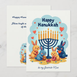🕎Aangepaste tekst  Gelukkig Hanukkah Konijn Menor Feestdagenkaart
