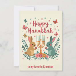Aangepaste tekst Gelukkig Hanukkah Konijn Menorah Feestdagenkaart