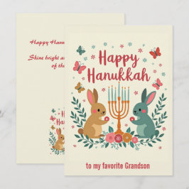 Aangepaste tekst  Gelukkig Hanukkah Konijn Menorah Feestdagenkaart
