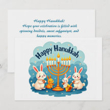 Aangepaste tekst Gelukkig Hanukkah Konijn Menorah