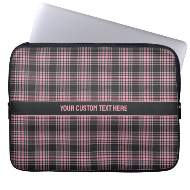 Aangepaste tekst gerangschikt / tartanpatroon laptop sleeve (Voorkant)