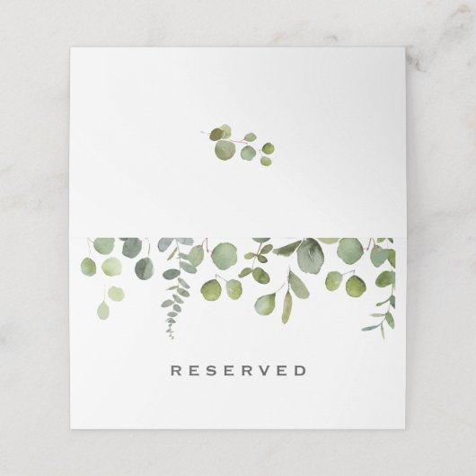 Aangepaste tekst Gereserveerd Eucalyptus Bruiloft Plaatskaartje (Buitenkant ongevouwen)