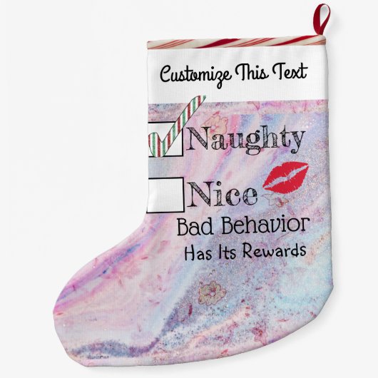 Aangepaste tekst / Glitter Naughty Metallic Marble Grote Kerstsok (Achterkant)