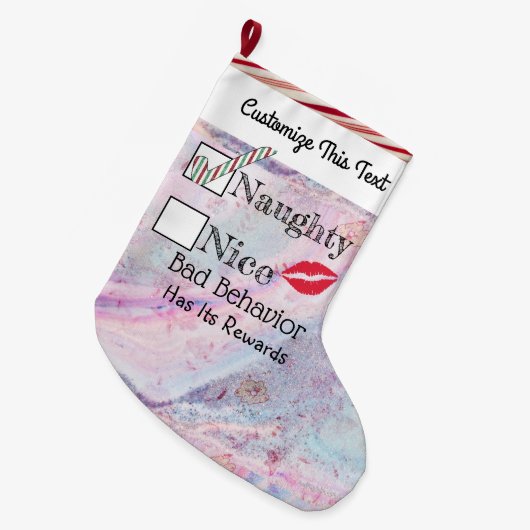 Aangepaste tekst / Glitter Naughty Metallic Marble Grote Kerstsok (Voorkant (Hangend))