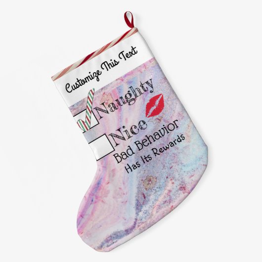 Aangepaste tekst / Glitter Naughty Metallic Marble Grote Kerstsok (Achterkant (Hangend))