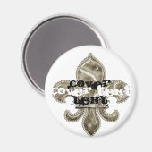 Aangepaste tekst Gold Fleur de Lis ronde magneet (Voorkant / Achterkant)