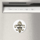 Aangepaste tekst Gold Fleur de Lis ronde magneet (Insitu (Vaatwasser))
