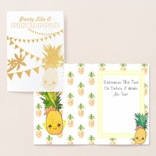 Aangepaste tekst/gouden partij ananas Kawaii Beach Folie Kaarten