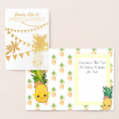 Aangepaste tekst/gouden partij ananas Kawaii Beach Folie Kaarten (Display)