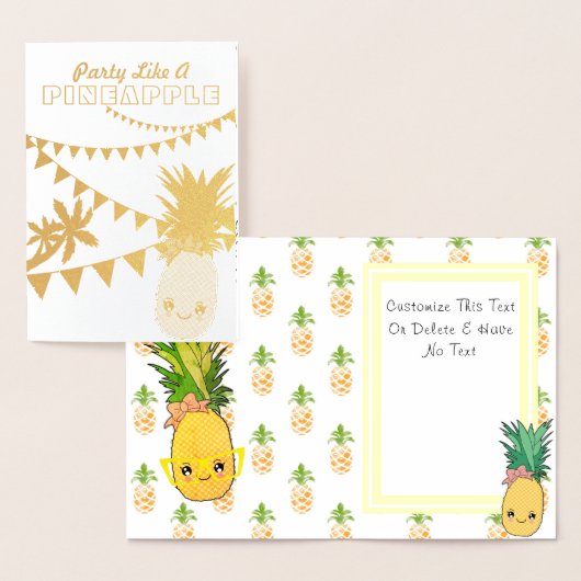 Aangepaste tekst/gouden partij ananas Kawaii Beach Folie Kaarten (Display)