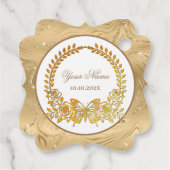 Aangepaste tekst, gouden vlinder en bloem bedankjes labels (Achterkant)