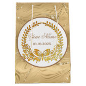 Aangepaste tekst, gouden vlinder en bloem medium cadeauzakje (Achterkant)