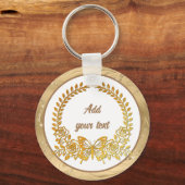 Aangepaste tekst, gouden vlinder en bloem sleutelhanger (Achterkant)