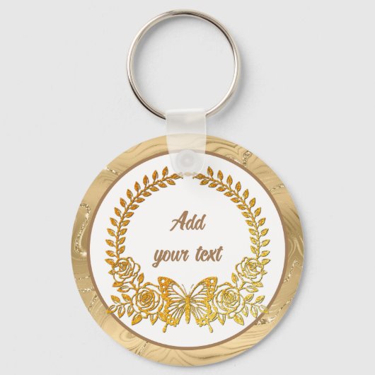 Aangepaste tekst, gouden vlinder en bloem sleutelhanger (Achterkant)