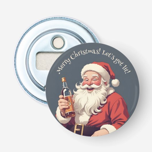 Aangepaste tekst Grappig Drink Kerstman Button Flesopener (Voorkant)
