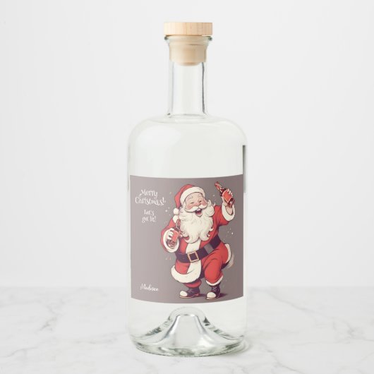 Aangepaste tekst Grappig Drink Kerstman Likeurfles Etiket (Voorkant)