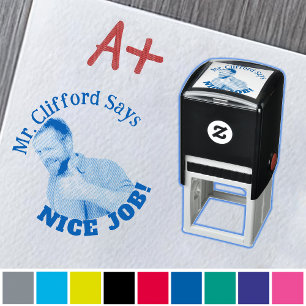 Aangepaste tekst Grappig Gezicht Foto Leraren Stem Zelfinktende Stempel