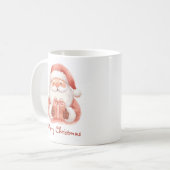 Aangepaste tekst grappige kerstman met cadeau koffiemok (Voorkant links)