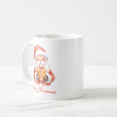 Aangepaste tekst Grappige kerstman met cadeau Koffiemok (Voorkant links)