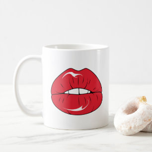 Aangepaste tekst grappige rode lippen cartoon mond koffiemok