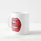Aangepaste tekst grappige rode lippen cartoon mond koffiemok (Voorkant links)