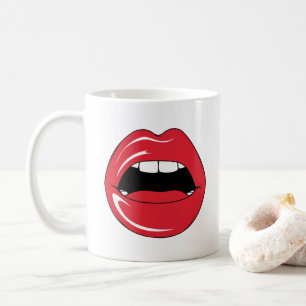 Aangepaste tekst grappige rode lippen cartoon mond koffiemok