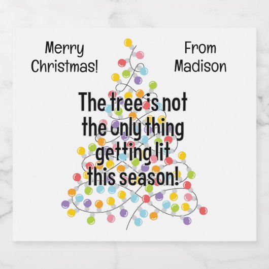 Aangepaste tekst Grappige verlichte kerstboom Bier Etiket (Enkel label)