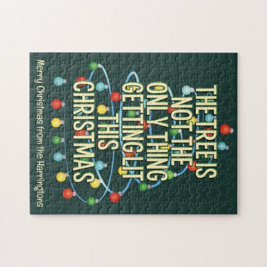 Aangepaste tekst Grappige verlichte kerstboom Legpuzzel (Horizontaal)
