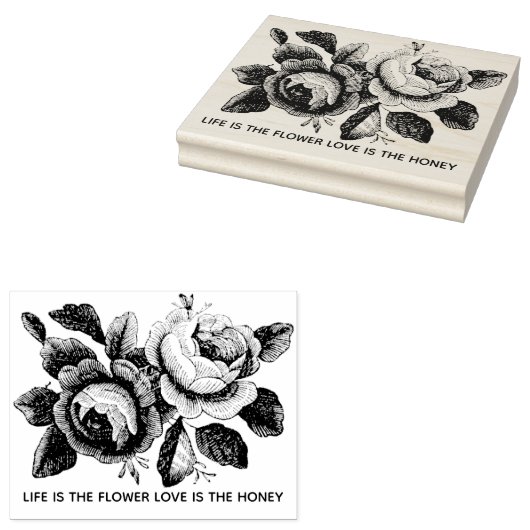 Aangepaste tekst graveren  bloemen rubberstempel (Gestempeld)