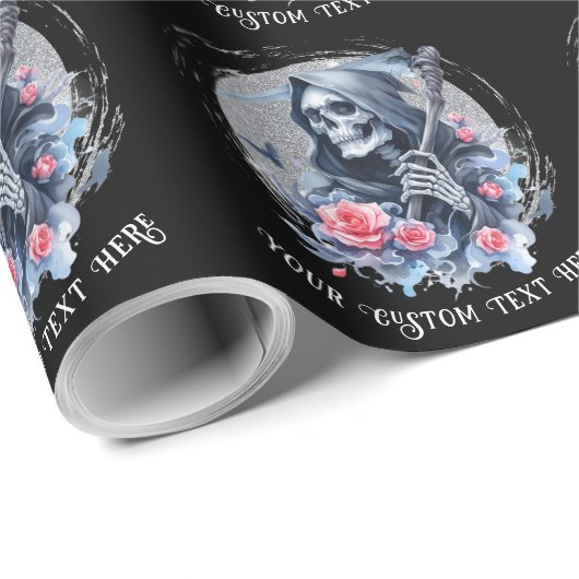 Aangepaste tekst  Grim Reaper Floral Glitter Cadeaupapier (Rol Hoek)