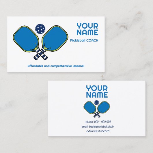Aangepaste tekst groen & blauw Pickleball Visitekaartje (Voorkant / Achterkant)