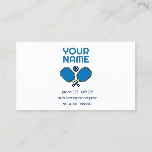 Aangepaste tekst groen & blauw Pickleball Visitekaartje (Achterkant)