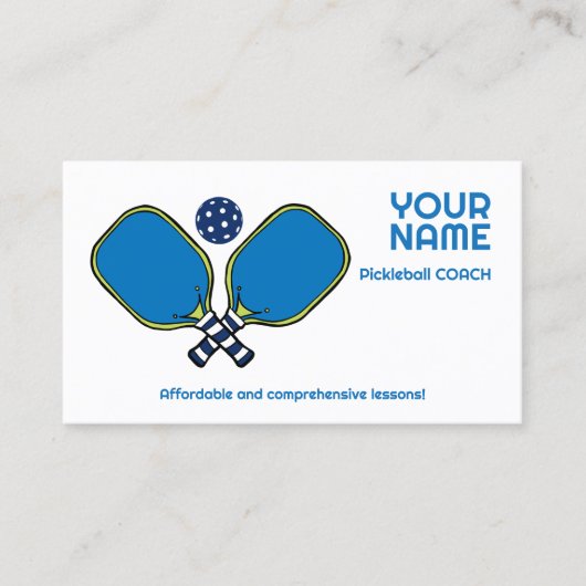 Aangepaste tekst groen & blauw Pickleball Visitekaartje (Voorkant)