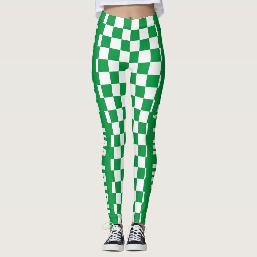 Aangepaste tekst groen en wit gecheckt vlaggenpatr leggings (Voorkant)