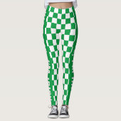 Aangepaste tekst groen en wit geruit vlagpatroon leggings (Voorkant)