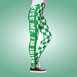 Aangepaste tekst groen en wit geruit vlagpatroon leggings