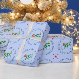 Aangepaste tekst groene blauwe tekst op jaarlijst cadeaupapier