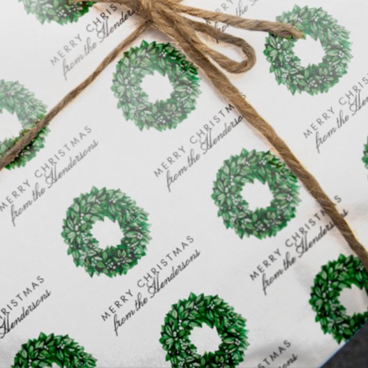 Aangepaste tekst groene Waterverf Wreater Kerstmis Cadeaupapier