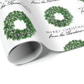 Aangepaste tekst groene Waterverf Wreater Kerstmis Cadeaupapier (Rol Hoek)