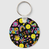 Aangepaste tekst, Groovy, retro 90s, zwart Sleutelhanger (Voorkant)