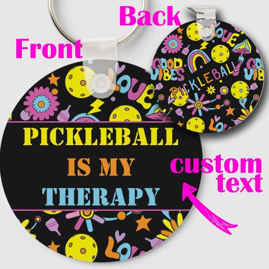 Aangepaste tekst, Groovy, retro 90s, zwart Sleutelhanger