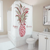 Aangepaste tekst Grote ananas Roze Wit Schattige Douchegordijn (In situ)
