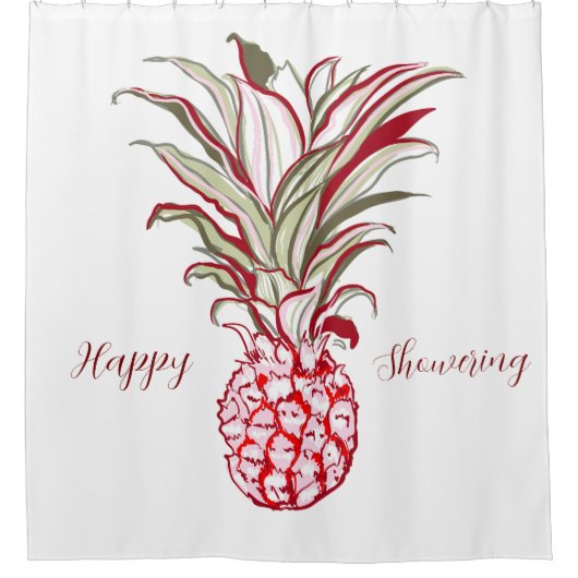 Aangepaste tekst Grote ananas Roze Wit Schattige Douchegordijn (Voorkant)