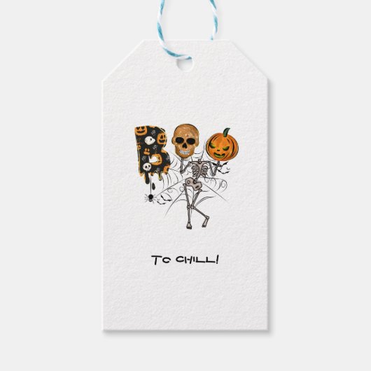Aangepaste tekst Halloween Pumpkin Skelet Boo Cadeaulabel (Voorkant)