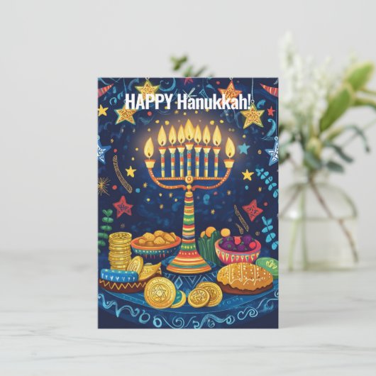 Aangepaste tekst Hanukkah Harmony Feestdagenkaart (Staand voorkant)