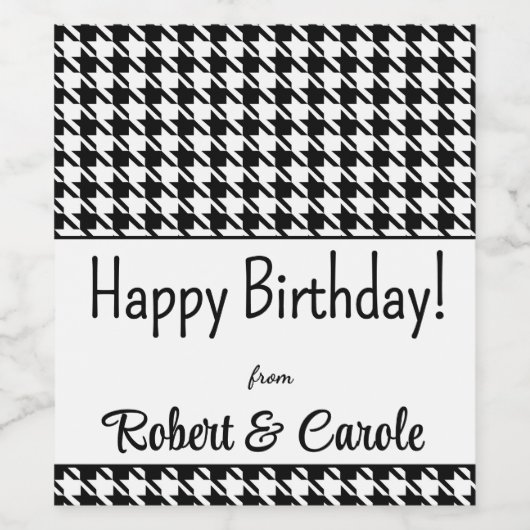 Aangepaste tekst, Happy Birthday Houndstooth (6) Wijn Etiket (Enkel label)