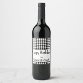 Aangepaste tekst, Happy Birthday Houndstooth (6) Wijn Etiket (Voorkant)